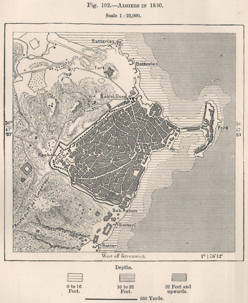 Algiers in 1830. Algeria 1885 old antique vintage map plan chart